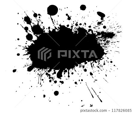 Splatter Paint Texture . Black Spray Blot of Ink. Place illustration Over any Object to Create Grungy Effect . hand drawn. Not AI, Vector 117826085