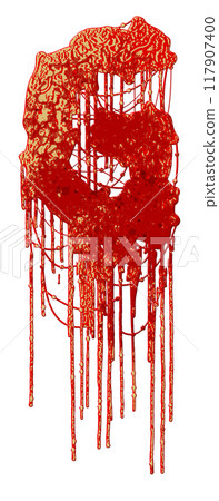 Metal music style font. Dripping letter with blood stains. Decorative lettering. 117907400