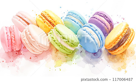 Colorful macaroons watercolor illustration 117006487