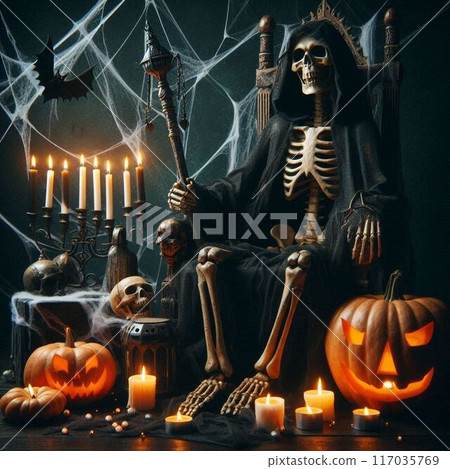 Halloween pumpkin and skeleton 117035769