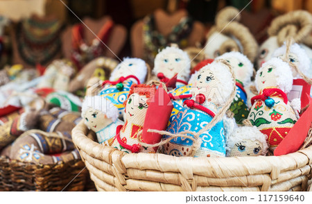 textile traditional dolls as souvernirs at the fair 117159640