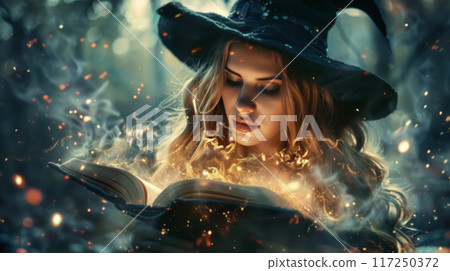 Enchanting Witch in Autumn Forest 117250372