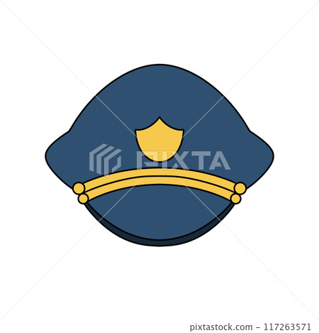 A cartoonish blue police hat with a yellow stripe 117263571