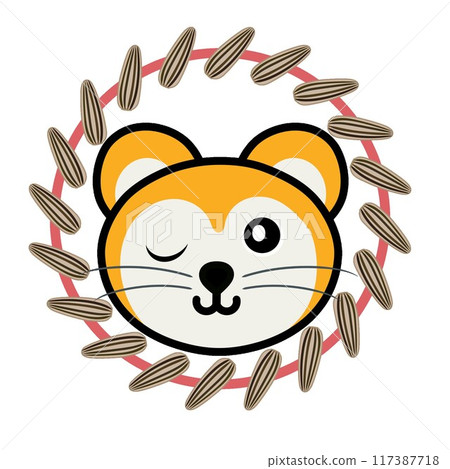 Sunflower seed decorative frame and hamster illustration 117387718