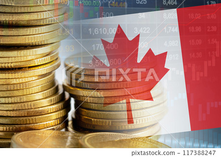 Stock market investment trading financial, coin and Canada flag or Forex for analyze profit finance business trend data. 117388247