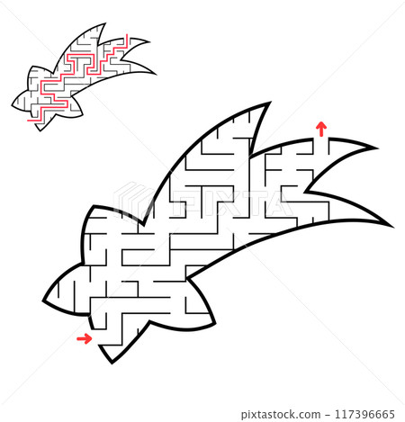 Abstract maze. Game for kids. Puzzle for children. Labyrinth conundrum. Find the right path. Education worksheet. With answer. 117396665