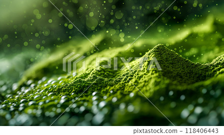 Close Up Capture of Vibrant Green Matcha Powder Piled on Wet Surface in Natural Light. Generative AI 118406443