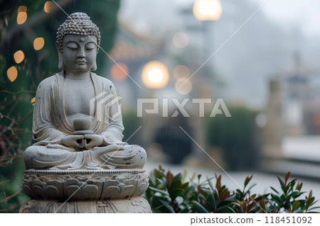 Serene Buddha Statue in Evening Light 118451092