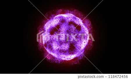 A glowing purple energy sphere with intricate patterns and vibrant light effects, floating in a dark space futuristic, technology 118472456