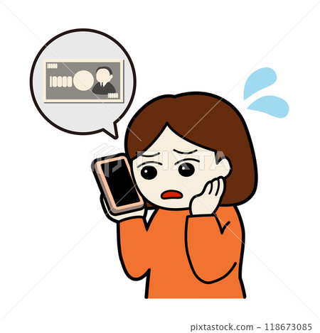 A woman with a troubled face talking about money on her smartphone 118673085