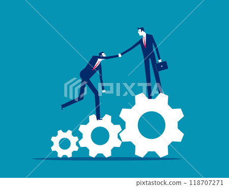 Business Assistance. Helping each other to go up to pile of cogs, Teamwork people trust assistance 118707271