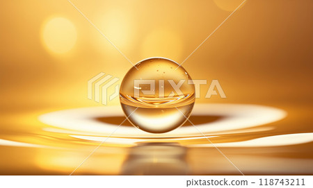 "Close-up shot of golden glittering liquid" 118743211