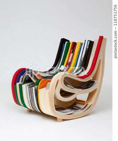 Unique magazine chair that doubles as storage, combining vibrant colors with clever design that merges functionality with contemporary style. 118751756