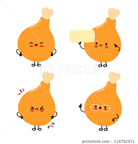 Funny Chicken leg characters bundle set. Vector hand drawn doodle style cartoon character illustration icon design. Cute Chicken leg mascot character collection 118792851