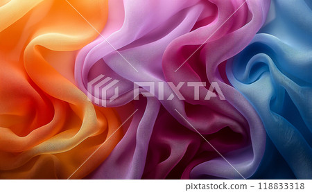 Soft satin fabric draping gracefully under gentle lighting, abstract background. Generative AI 118833318