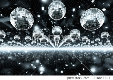 Sparkling glass balls on the dance floor of a discotheque 118841824