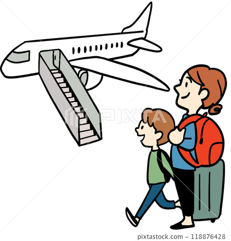 Mother and child boarding an airplane 118876428