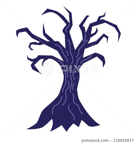 Scary crooked tree. Spooky Halloween festive element. Vector illustration in flat style 118938837