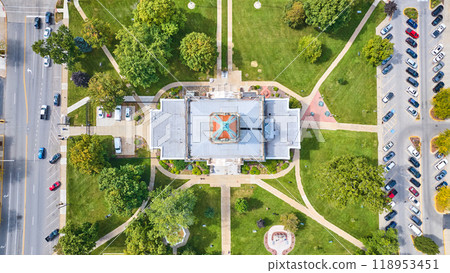 Aerial Top Down of Elkhart County Courthouse and Gardens 118953451