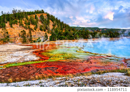 Excelsior Geyser in the Midway Geyser Basin of Yellowstone National Park. UNESCO world heritage in Wyoming, United States 118954711