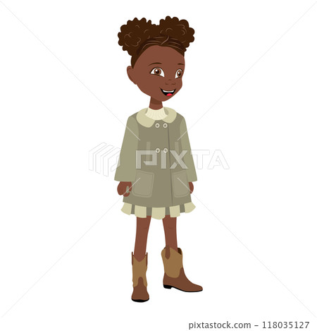 Flat  Illustration of Cute African American Kid Girl Wearing a Coat and Boots. Item 2 118035127