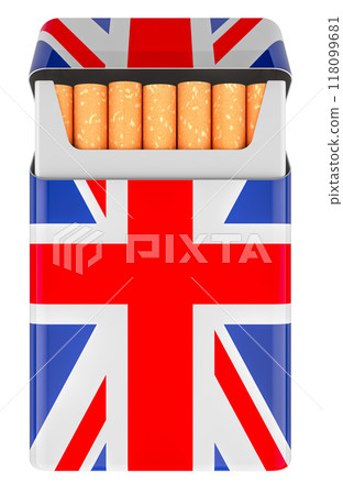 Pack of Cigarettes with British Flag. 3D rendering 118099681