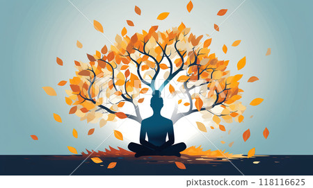 person meditate at nature under tree branch, new life, solitude and tranquility, serene and calm 118116625