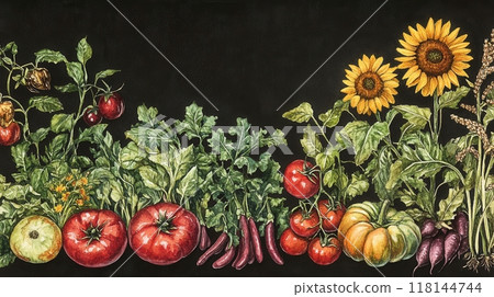 Detailed botanical drawing of vegetable harvest 118144744