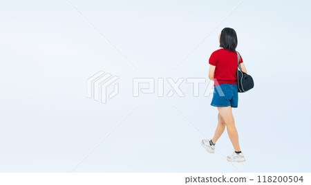 Full-body photo of a girl walking with a bag 118200504