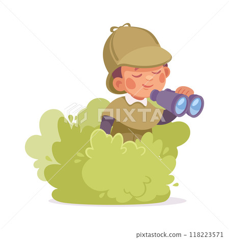 Inspecting Detective Boy Character Investigating Case Vector Illustration 118223571