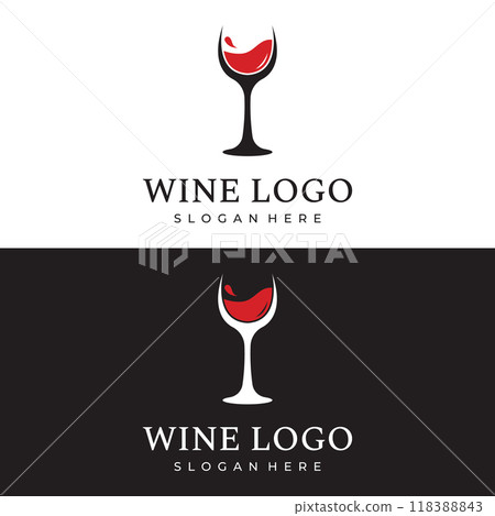 Wine logo template design with wine glasses and bottles.Logo for nightclub, bar and wine shop. 118388843