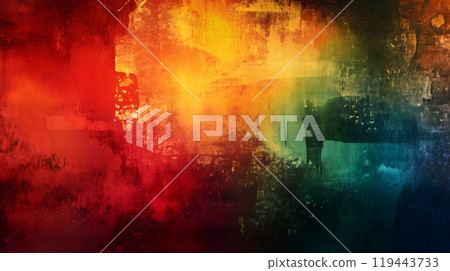 Dark Abstract Painting with Vibrant Red, Yellow, and Green Textured Strokes_5 119443733