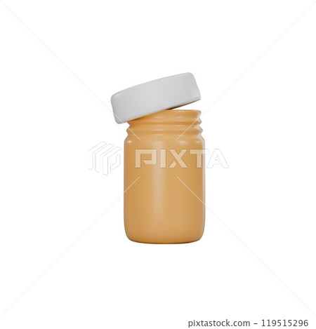 Medicine plastic bottle with lid 3D vector icon, healthcare, realistic drug beige container, pills pharmacy package 119515296