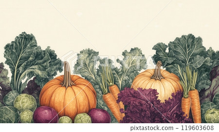 Detailed botanical drawing of vegetable harvest 119603608