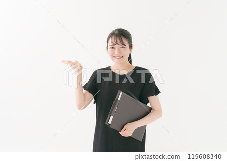 Portrait of a working woman on white background 119608340