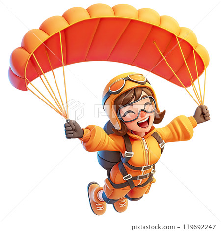 AI-generated item. 3D woman jumping with a parachute on a transparent background. 119692247