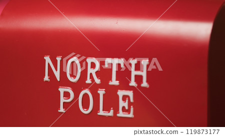 North Pole Sign on red Background 119873177