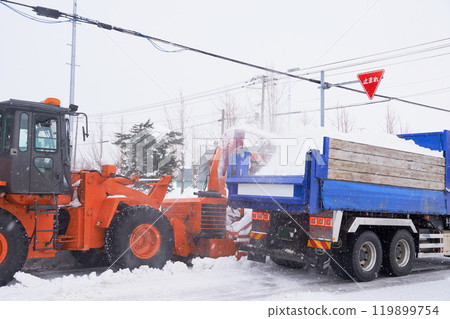 使用旋轉式掃雪機進行除雪作業 119899754