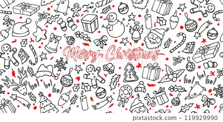 hand drawn doodle elements, Christmas set icon. vector illustration 119929990