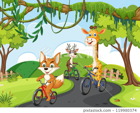 Animals Enjoying a Bicycle Adventure 119980374