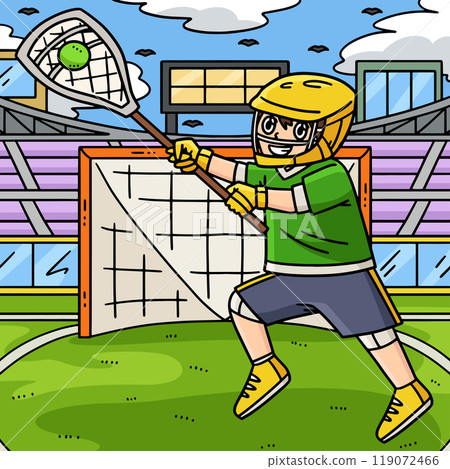 Lacrosse Goalie Catching Ball Colored Cartoon  119072466