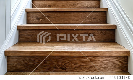 Wooden stairs in the modern interior, closeup 119103188