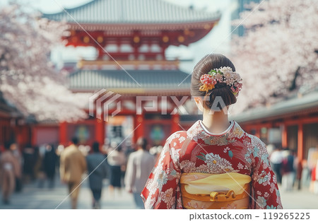 A woman in a kimono shining in the spring sunshine 119265225