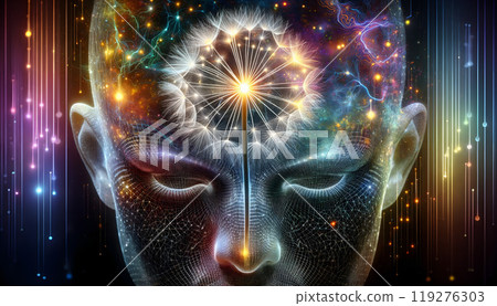 Cosmic Mind Fusion: Digital Human Interface with Celestial Background 119276303