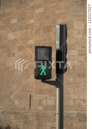 green signal of pedestrian traffic light 119327927