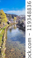 Cherry blossom in spring under clear blue sky in Takayama, Japan 119348836