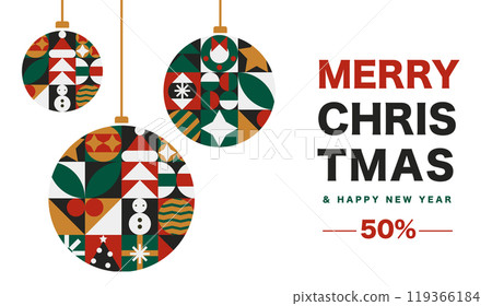 Creative Bauhaus Christmas Banner with balls, Geometric Patterns for Festive Advertising and Decor 119366184