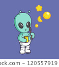 Cute alien have fun blowing soap bubbles Cartoon Vector Icon Illustration. Scene playing Icon Concept Isolated Premium Vector 120557919