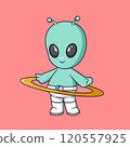 Cute alien playing hula hoop happily Cartoon Vector Icon Illustration. Scene sport Icon Concept Isolated Premium Vector 120557925