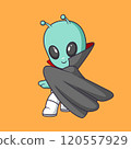 Cute alien posing wearing a cloak Cartoon Vector Icon Illustration. Scene party Icon Concept Isolated Premium Vector 120557929